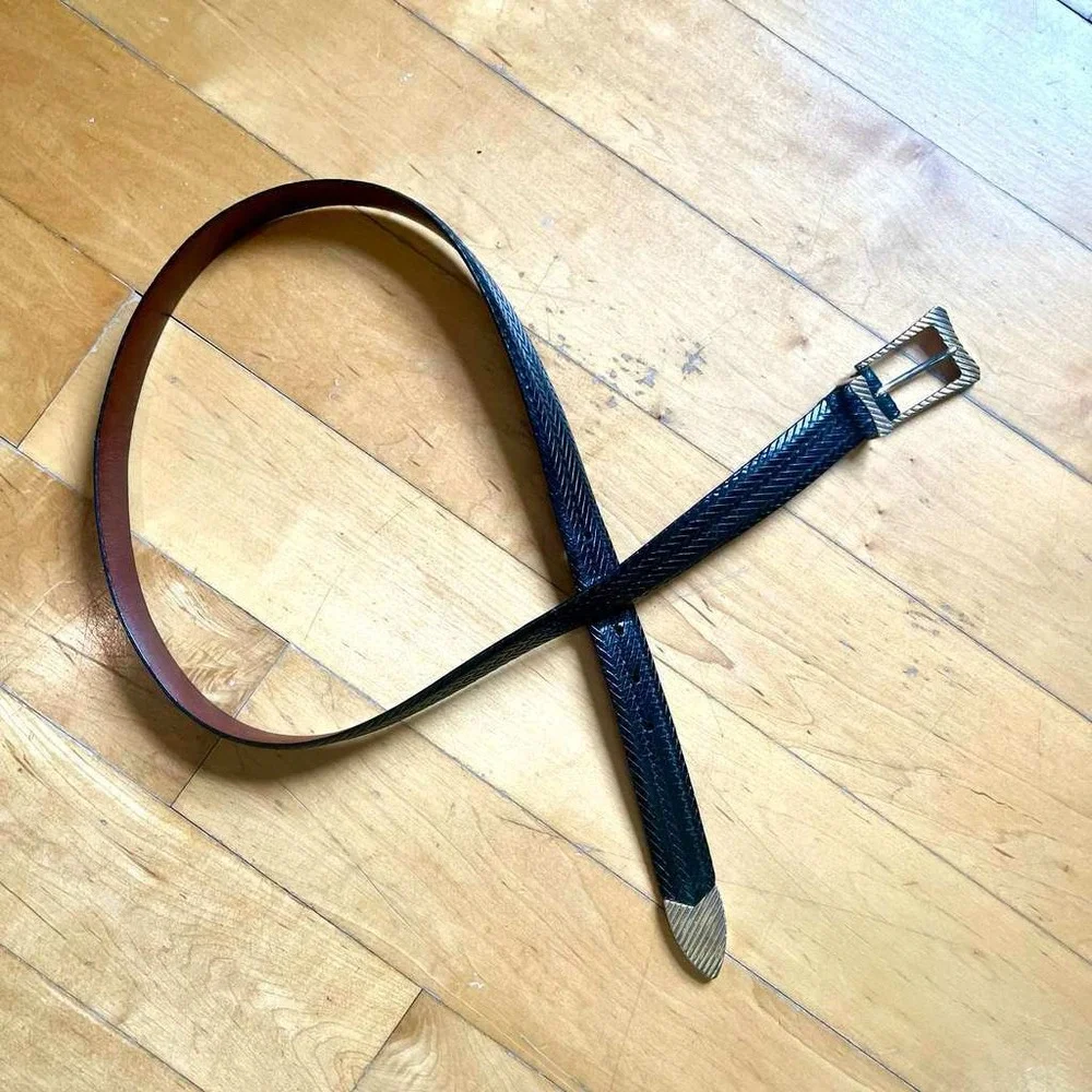 Vintage‎ Johnston & Murphy Woven Leather Belt Italian Calfskin Metal Tip Western